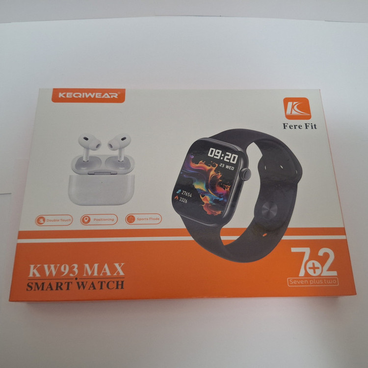 ساعت هوشمند 44 میلی متری کیکویر مدل KW93 MAX با بند سیلیکونی به همراه هدفون بلوتوثی